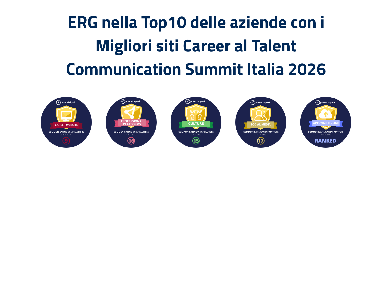 ERG nella Top10 delle aziende con i Migliori siti Career al Talent Communication Summit Italia 2026.